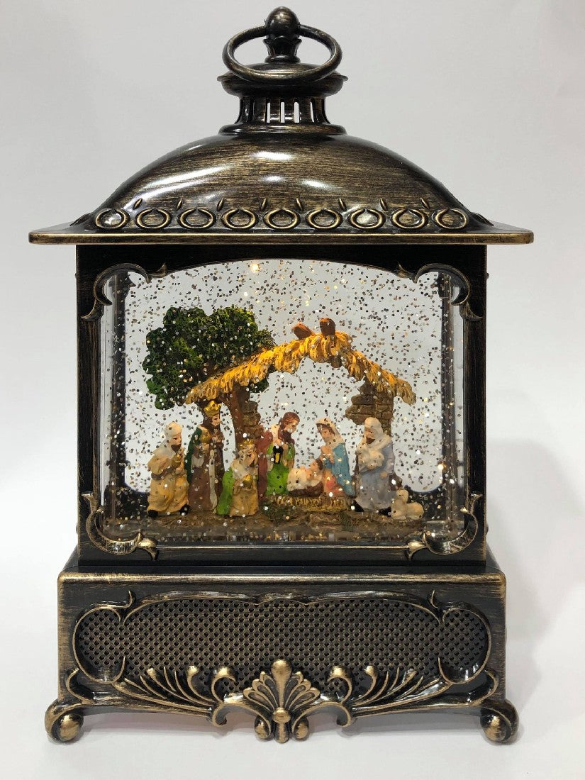 LED MUSICAL NATIVITY LANTERN with Silent Night Song 30x16cm