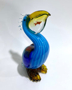 CCG BILL PELICAN WITH FISH GLASS Colored Glass 27x15cm Handblown