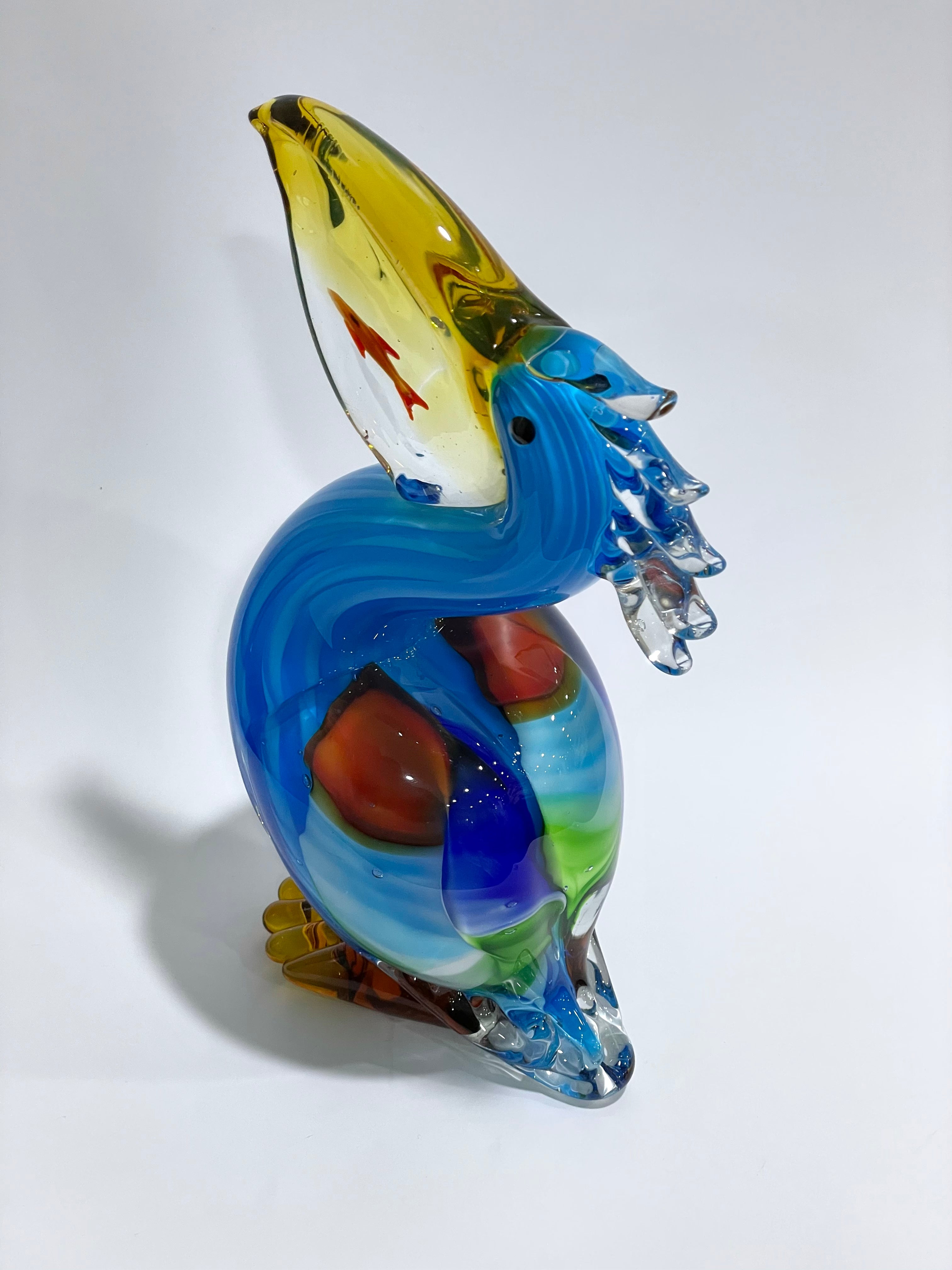 CCG BILL PELICAN WITH FISH GLASS Colored Glass 27x15cm Handblown