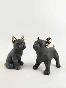 DOG ORNAMENT CHARCOAL & GOLD 16cm Ceramic
