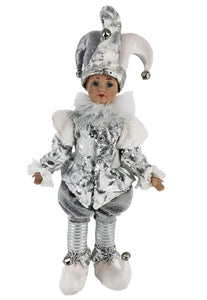 STANDING JESTER WIND UP-MUSIC SILVER/WHITE 43CM